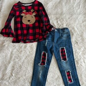 Girls 4T Christmas Buffalo Plaid Jean Set